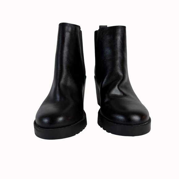 Divided Chunky Heel Ankle Boots Size 9.5 Biker Chic Black Platform Lug Shoe Edgy - Picture 4 of 16